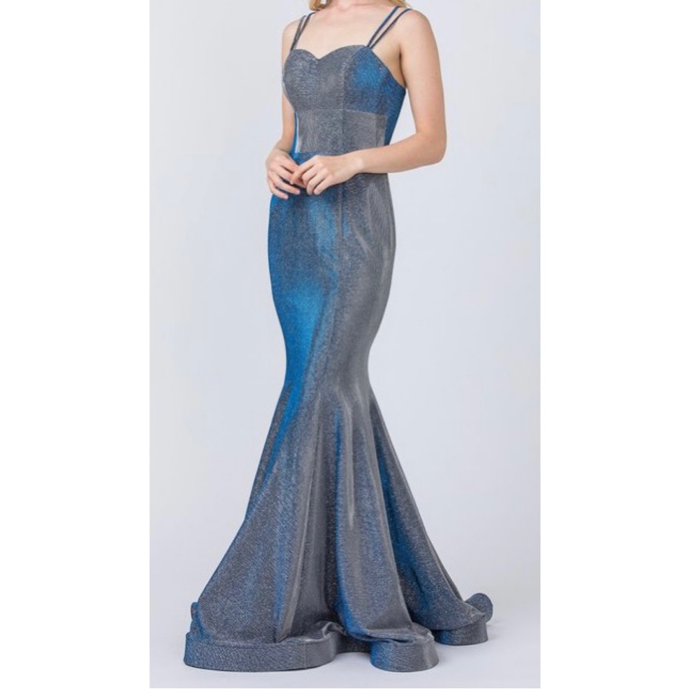 Keisha Metallic Long Formal Evening Gown Prom Royal Blue Dress Size M